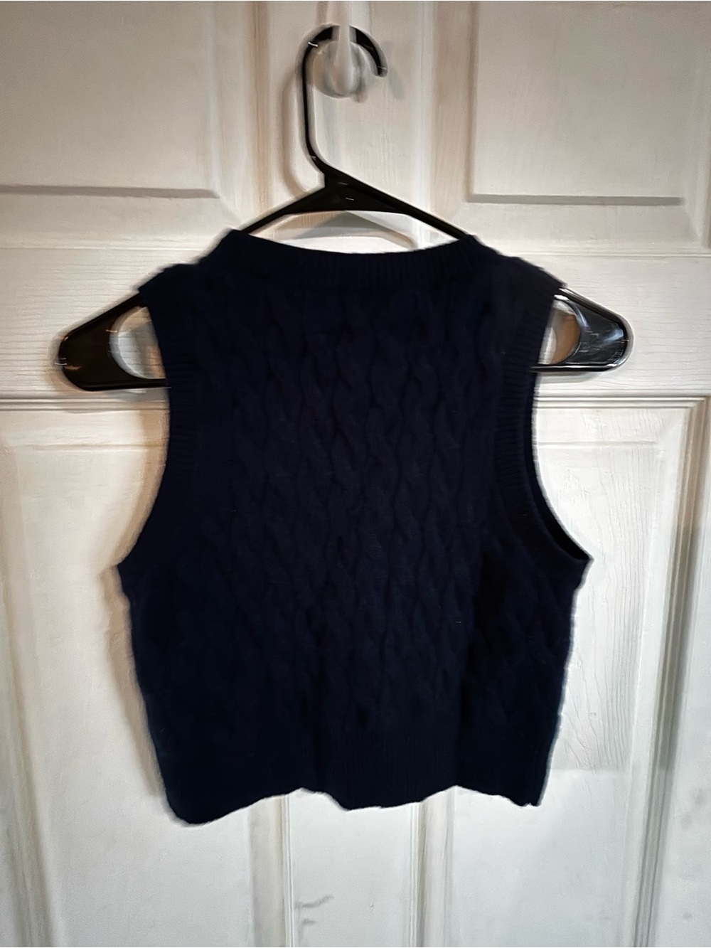 J. Crew Navy Cable-Knit Cashmere Button Vest with Gold-Tone Buttons - Picture 3 of 12